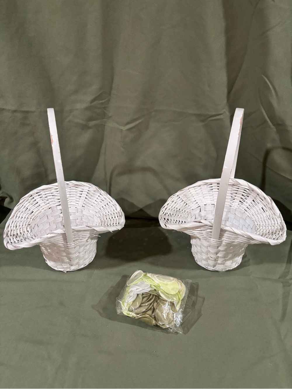 White Wicker Party Baskets with Handle - Set of 2